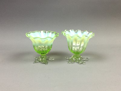 Lot 253 - A LOT OF TWO VASELINE GLASS VASES