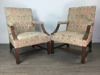 Lot 1367 - A PAIR OF GEORGE III MAHOGANY LIBRARY ARMCHAIRS