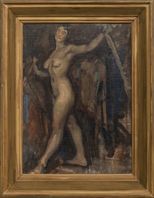Lot 362 - STRIDING MODEL, AN OIL BY VICTOR HUME MOODY