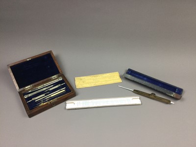 Lot 285 - A CASED SET OF DRAWING INSTRUMENTS ALONG WITH OTHER ITEMS