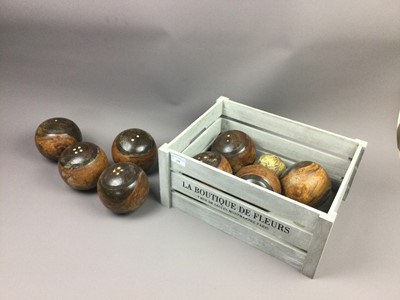 Lot 290 - A LOT OF EIGHT LAWN BOWLS ALONG WITH A JACK