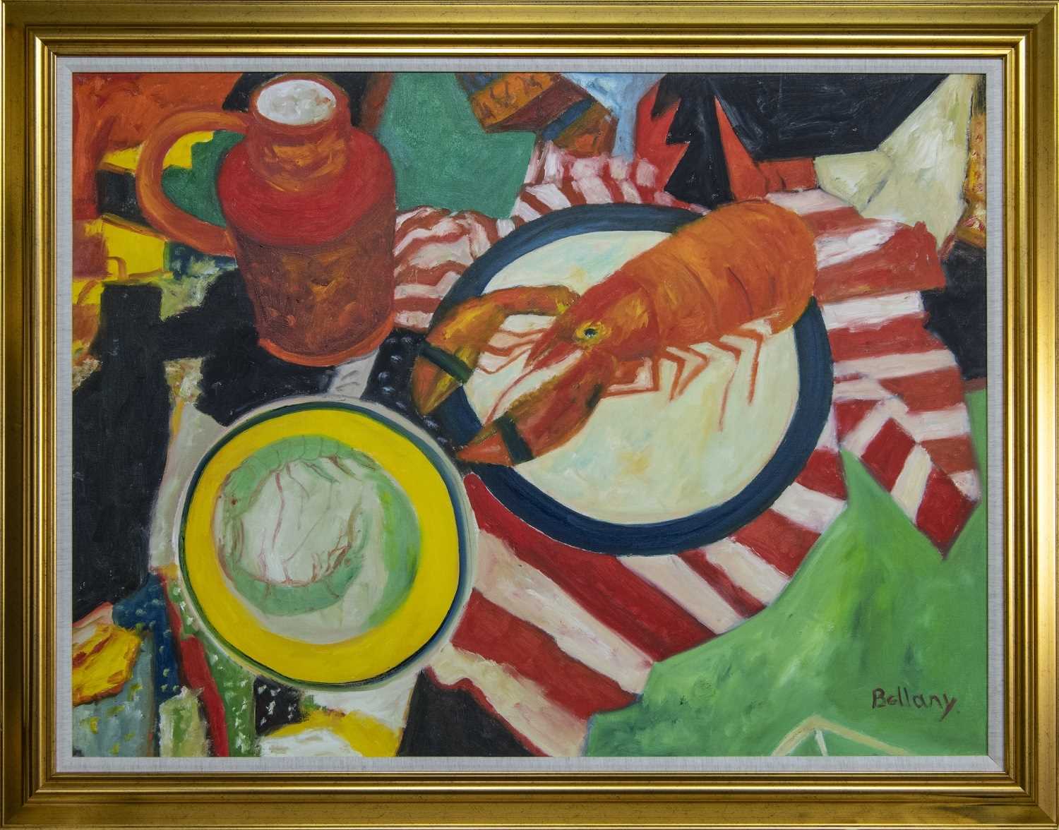 Lot 673 - STILL LIFE WITH LOBSTER, AN OIL BY JOHN BELLANY