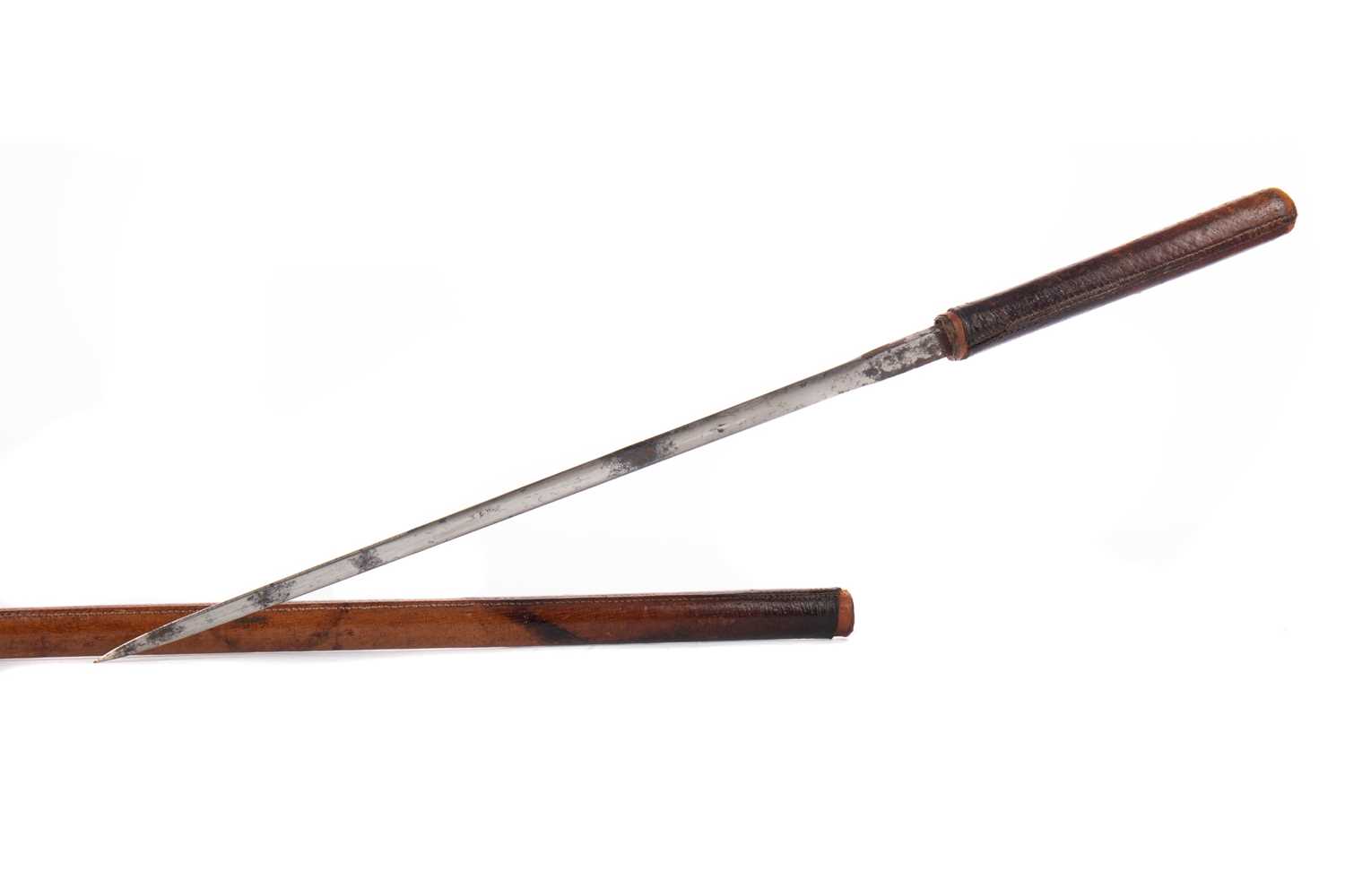 Lot 1380 - A 19TH CENTURY LEATHER BOUND SWAGGER SWORD BY SWAINE, ADENAY & BRIGG PICCADILLY LONDON