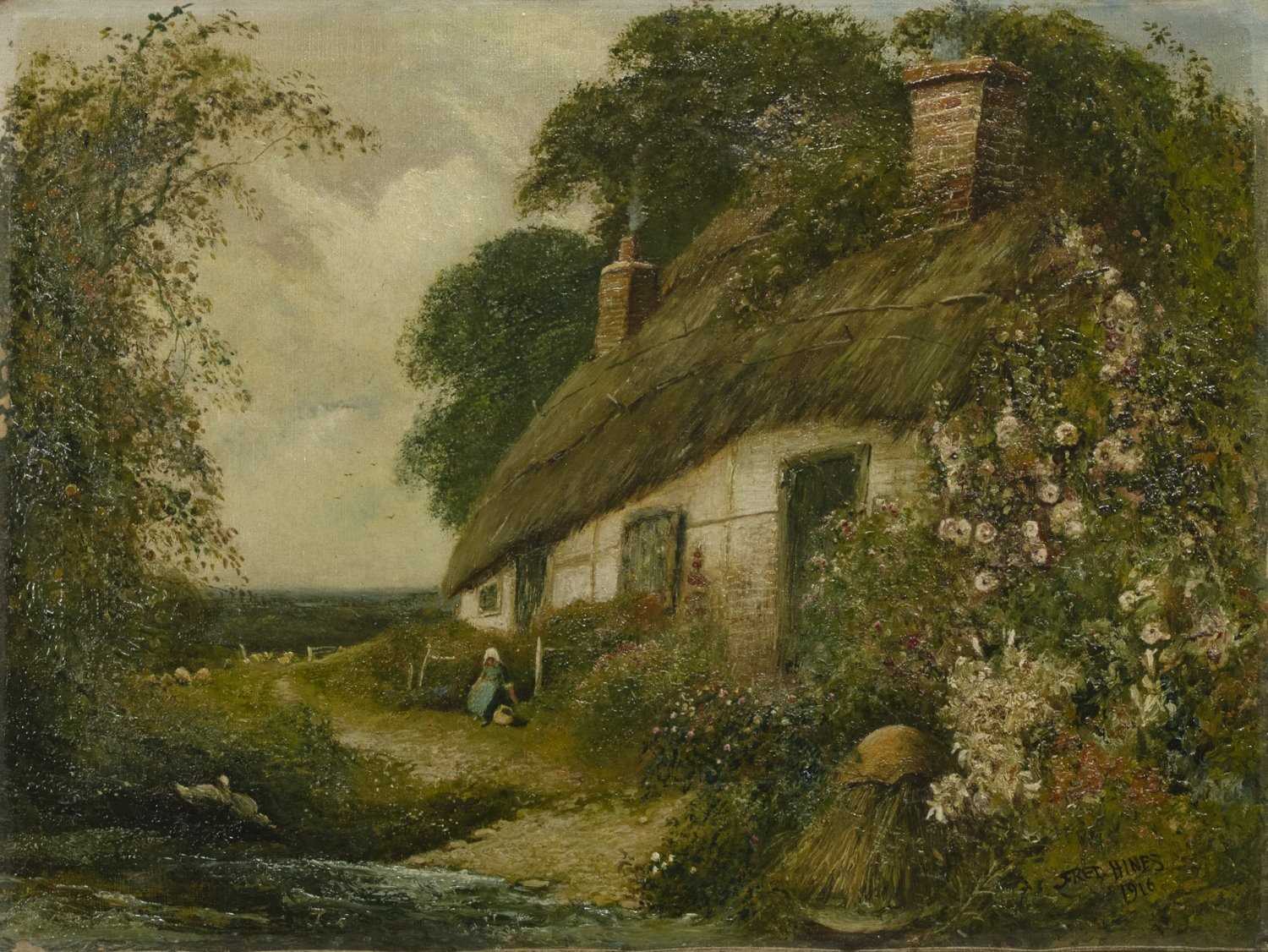 Lot 126 - A COTTAGE GARDEN, HAMPSHIRE, AN OIL BY FRED HINES