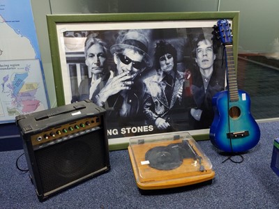 Lot 391 - A LOT OF TWO ELECTRONIC TURNTABLES ALONG WITH A GUITAR AND OTHER ITEMS