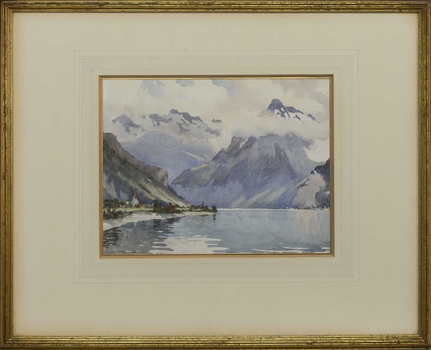 Lot 139 - HEAD OF LAKE LUCERNE, A WATERCOLOUR BY CHARLES OPPENHEIMER