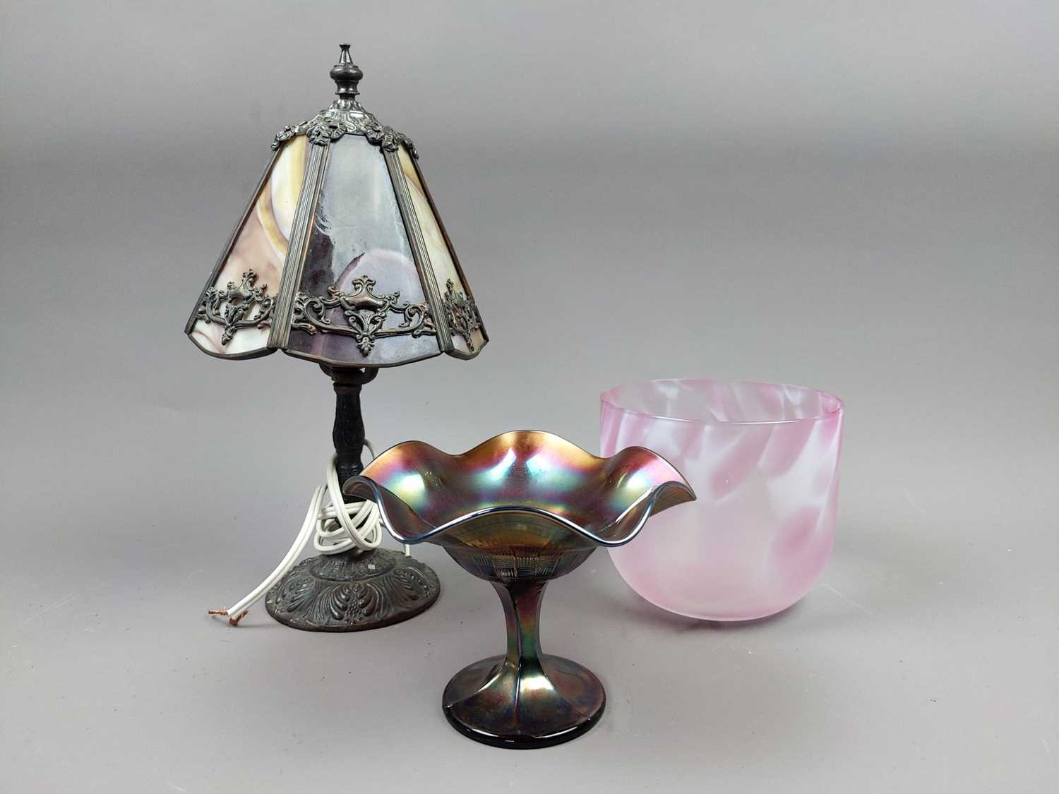 Lot 345 - A LOT OF THREE CARNIVAL GLASS DISHES, CHARACTER JUGS AND OTHER GLASS WARE