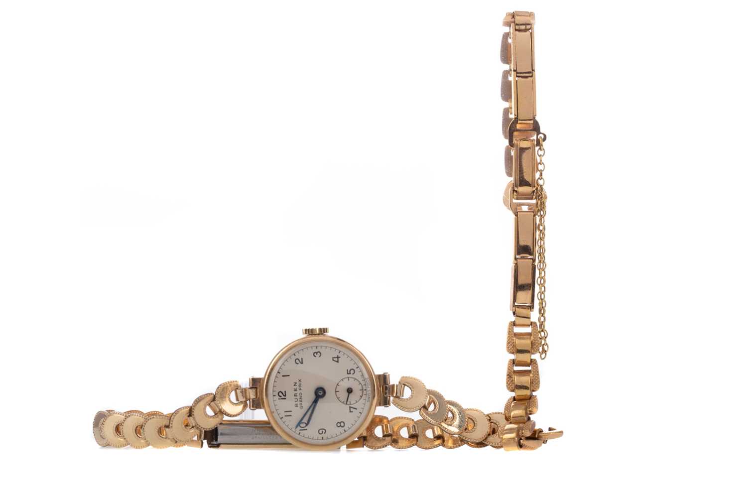 Lot 706 - A LADY'S BUREN WATCH ALONG WITH A ROLLED GOLD BRACELET