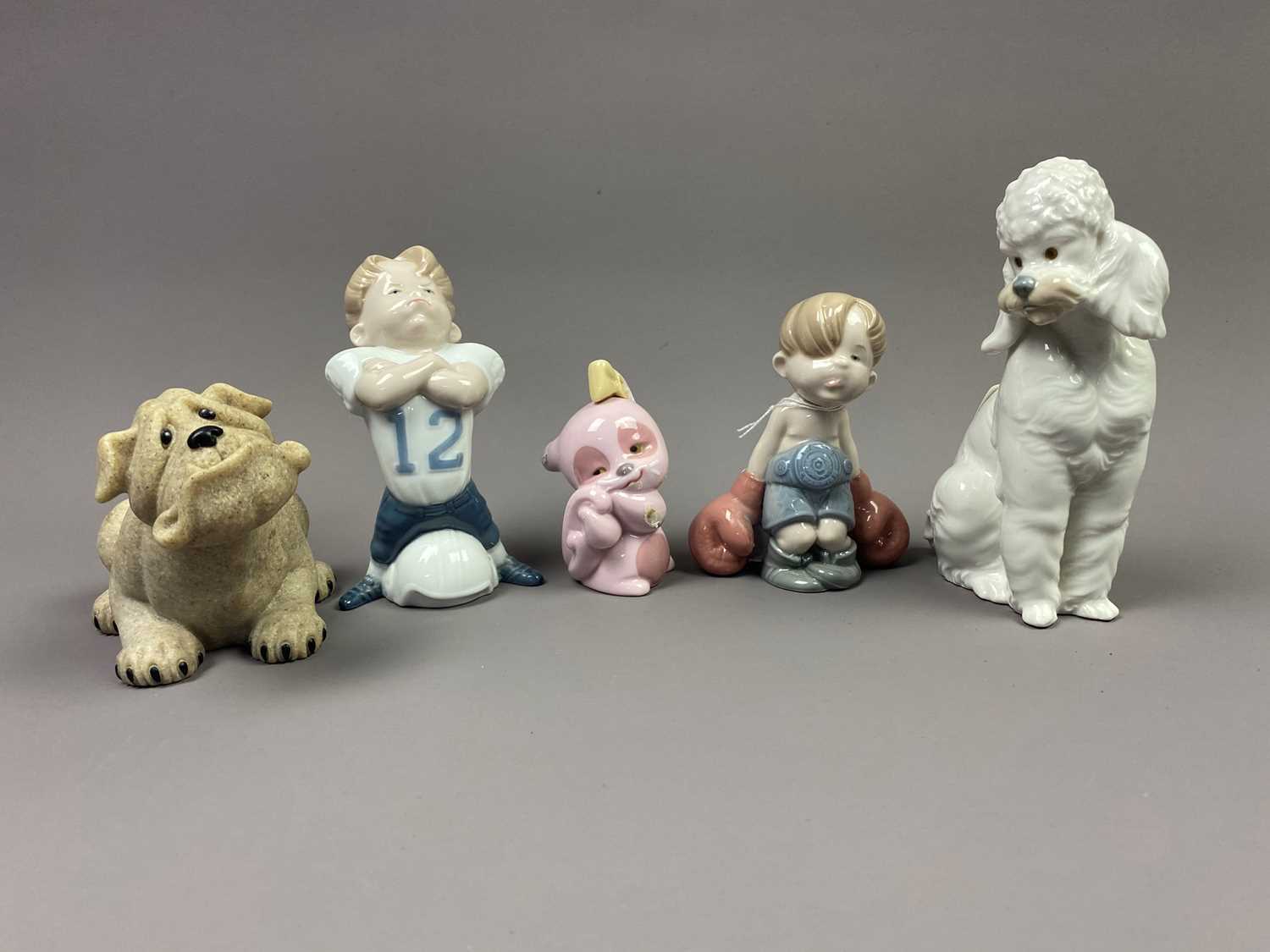 Lot 376 - A NAO FIGURE OF A CHILD WITH BOXING GLOVES, AND OTHER ITEMS