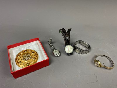 Lot 405 - A BALENCIAGA GILT BROOCH AND WATCHES