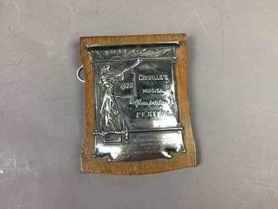 Lot 410 - A 1923 COLVILLE'S MUSICAL FESTIVAL SILVER PRIZE PLAQUE