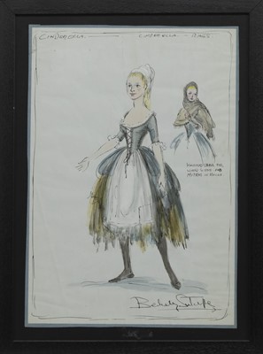 Lot 164 - CINDERELLA COSTUME DESIGN FOR THEATRE, A MIXED MEDIA BY RICHARD BERKELEY SUTCLIFFE