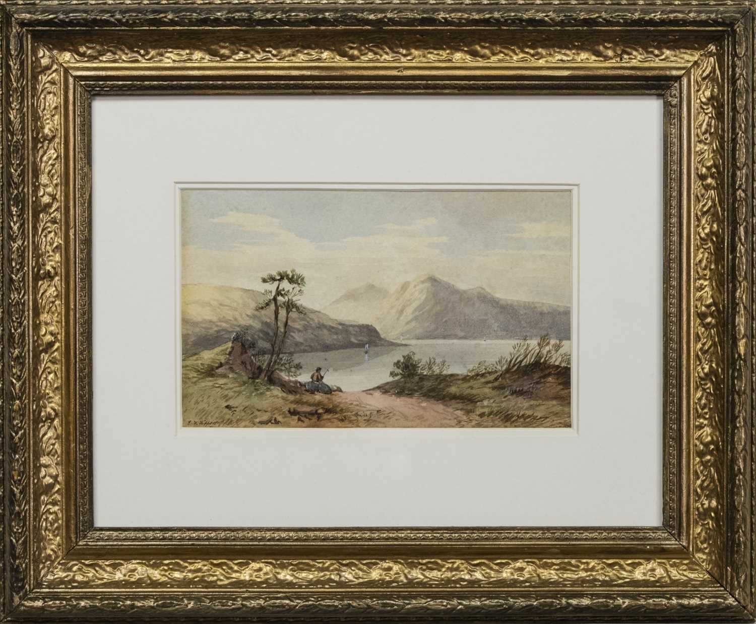 Lot 475 - HIGHLAND SCENE WITH FISHERMAN, A WATERCOLOUR BY E F TIPPETT