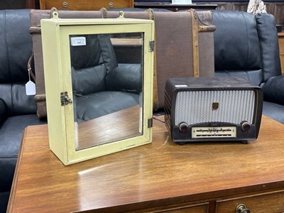 Lot 543 - A PAINTED WALL CABINET AND A VINTAGE RADIO