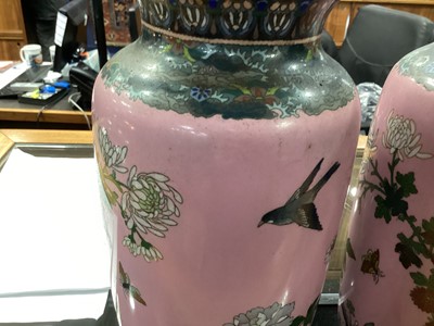 Lot 1619 - A LARGE PAIR OF JAPANESE CLOISONNE VASES