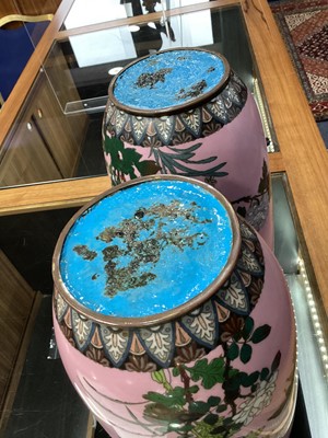 Lot 1619 - A LARGE PAIR OF JAPANESE CLOISONNE VASES