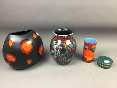 Lot 565 - A POOLE POTTERY VASE, TWO OTHER VASES AND A LIDDED BOX