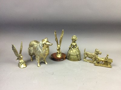 Lot 572 - A LOT OF BRASS WARE INCLUDING BELLS AND WEIGHTS MODELLED AS ANIMALS AND GIRLS