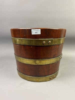 Lot 442 - AN OAK AND BRASS PLANTER