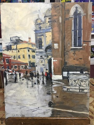 Lot 511 - THE OSPEDALE, SANTI GIOVANNI E PAOLO, VENICE & SANTI GIOVANNI IN FOREGROUND, AN OIL BY KEN HOWARD