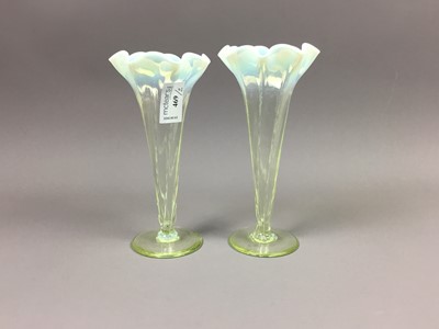 Lot 469 - A PAIR OF EARLY 20TH CENTURY VASELINE GLASS VASES