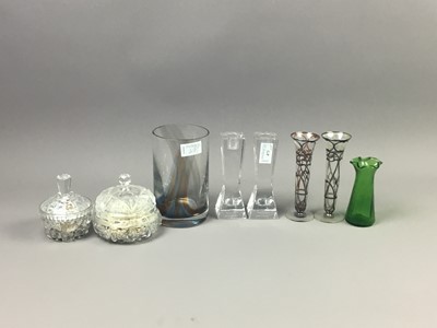 Lot 473 - A PAIR OF WATERFORD GLASS CANDLESTICKS AND OTHER GLASS WARE
