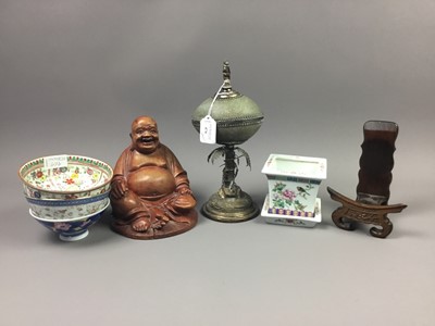 Lot 474 - A PLATED METAL CENTREPIECE AND CHINESE OBJECTS