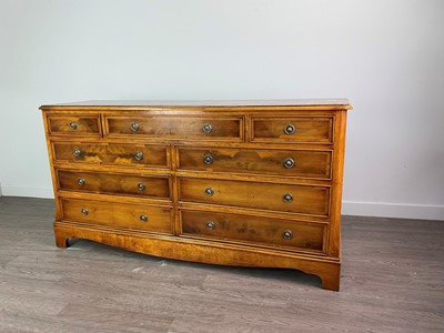 Lot 135 - A REPRODUCTION YEW WOOD CHEST OF DRAWERS