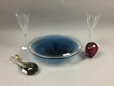 Lot 487 - A LOT OF TWO WEDGWOOD GLASS PAPERWEIGHTS ALONG WITH OTHER GLASS WARE