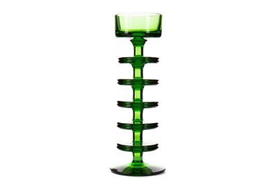 Lot 709 - A GREEN GLASS CANDLESTICK BY RONALD STENNETT WILSON FOR WEDGWOOD