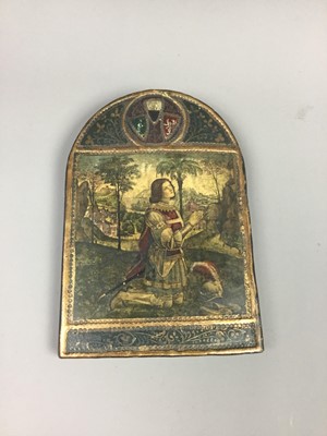 Lot 491 - A REPRODUCTION DEVOTIONAL PANEL