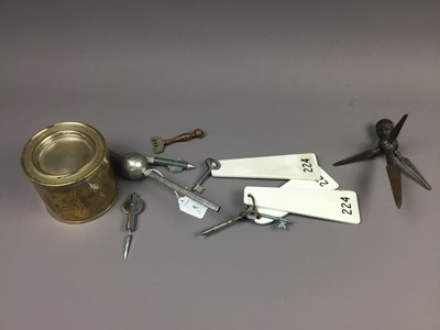 Lot 387 - A BRASS LIGHTENING CONDUCTOR, SUGAR TIM AND INSTRUMENTS