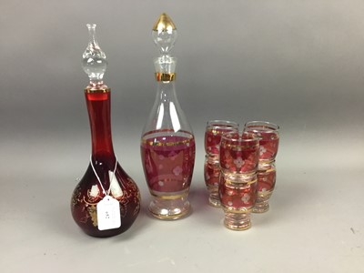 Lot 652 - A GLASS LIQEUER SET, ALONG WITH COLLECTOR'S