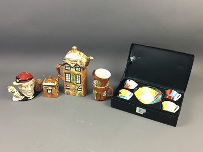 Lot 653 - A THATCHED COTTAGE TEA SET, ALONG WITH A GOVANCROFT BOWL