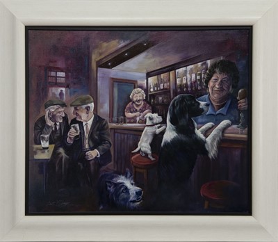 Lot 534 - NEEDING THE HAIR OF THE DOG, AN OIL BY SCOTT MCGREGOR