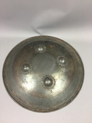 Lot 626 - A PERSIAN STYLE STEEL CIRCULAR SHIELD