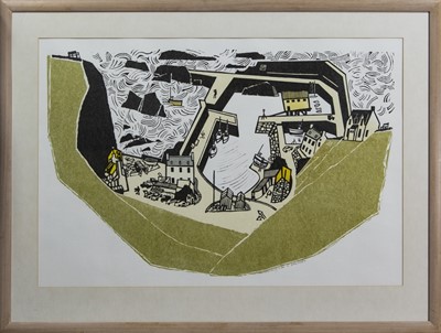 Lot 516 - LANDLUBBER'S VEIW OF ST ABBS, A WOODBLOCK PRINT BY WILLIE RODGER