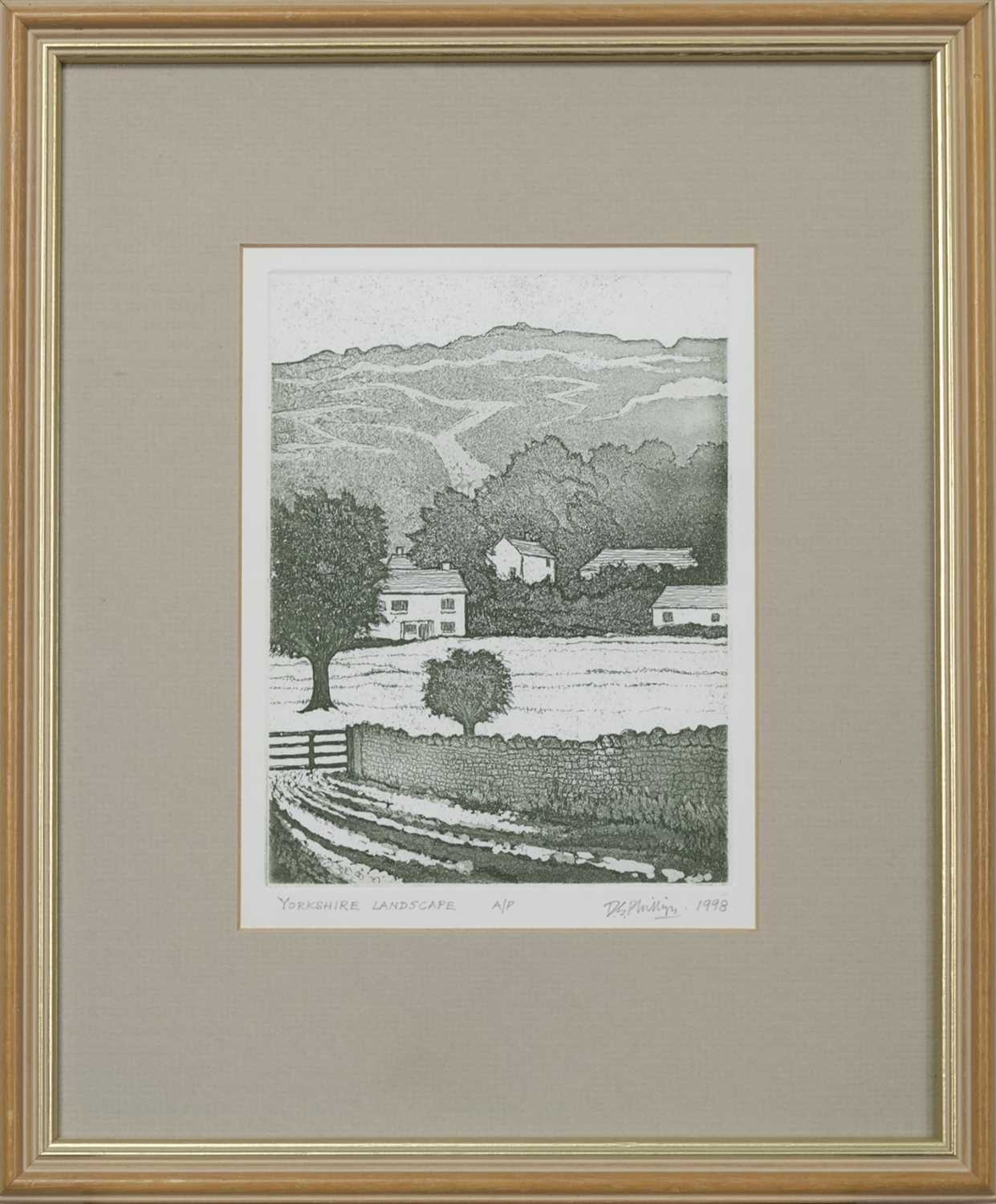 Lot 528 - YORKSHIRE LANDSCAPE, AN ETCHING BY DAVID PHILLIPS