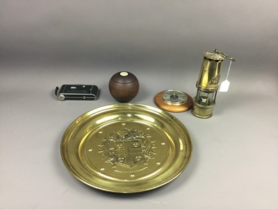Lot 632 - A LANCASHIRE MINER'S LAMP, ALONG WITH OTHER ITEMS