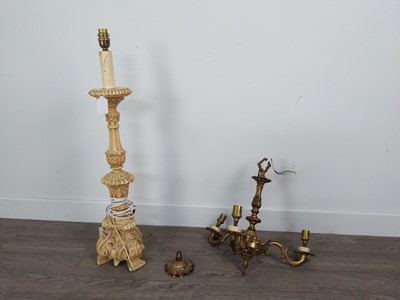 Lot 633 - A TABLE LAMP, ALONG WITH AN ELECTROLIER