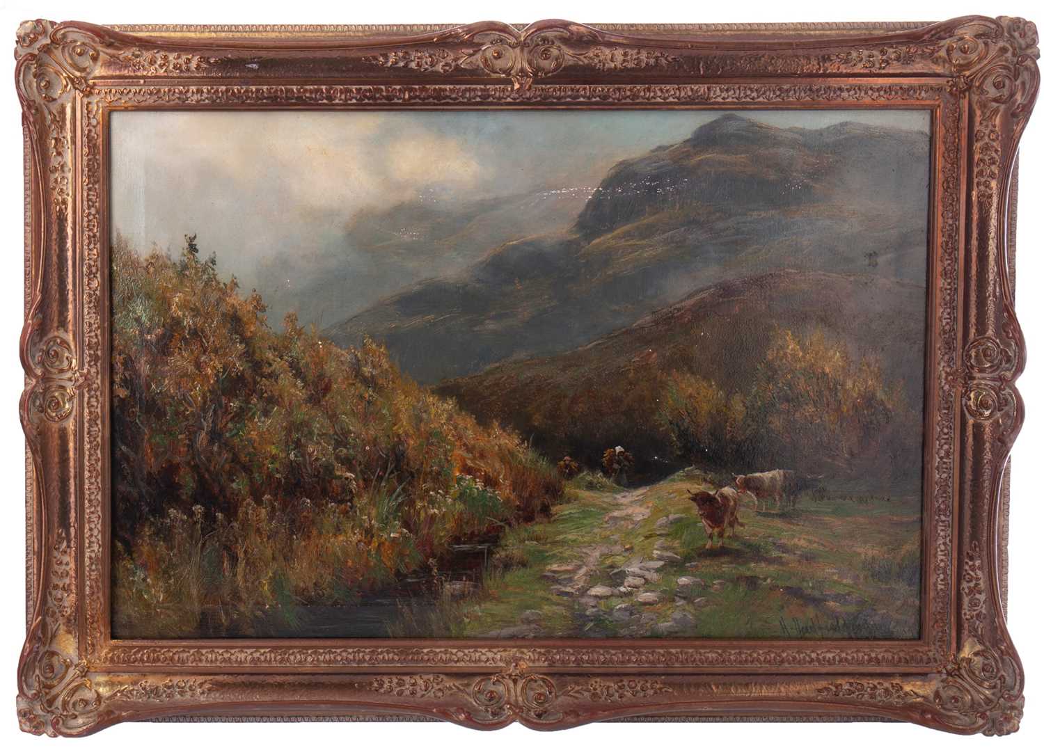 Lot 366 - GATHERERS, BARMOUTH, AN OIL BY HENRY HADFIELD CUBLEY