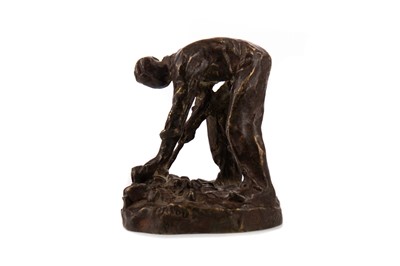 Lot 1023 - A BRONZE FIGURE OF A MINER BY AIME-JULES DALOU