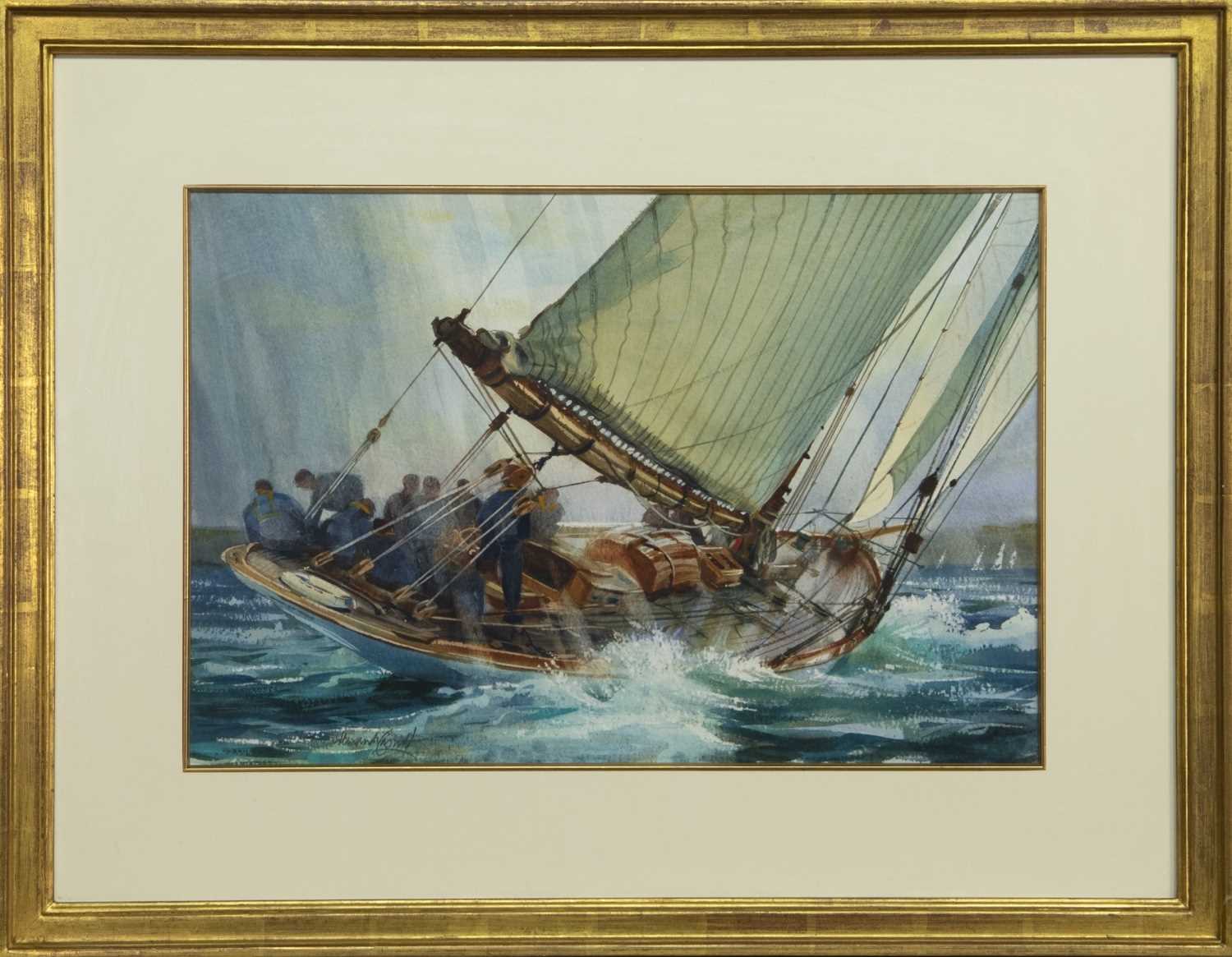 Lot 549 - MARIQUITA IN A SQUALL OFF FALMOUTH, A WATERCOLOUR BY ALEXANDER CRESWELL