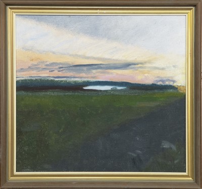 Lot 191 - ISOLATED LOCH - SUNSET, AN OIL BY THORA CLYNE