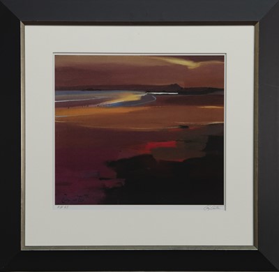 Lot 577 - BEACH AT SUNSET, A PRINT BY PAM CARTER