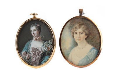 Lot 796 - EARLY 20TH CENTURY ENGLISH SCHOOL, PORTRAIT MINIATURE OF A LADY, ALONG WITH A REPRODUCTION MINIATURE