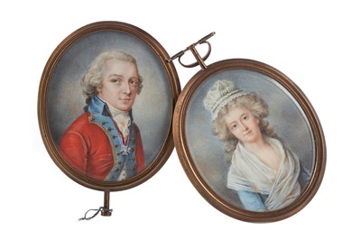 Lot 1439 - A PAIR OF REGENCY PORTRAIT MINIATURES OF AN OFFICER AND HIS WIFE