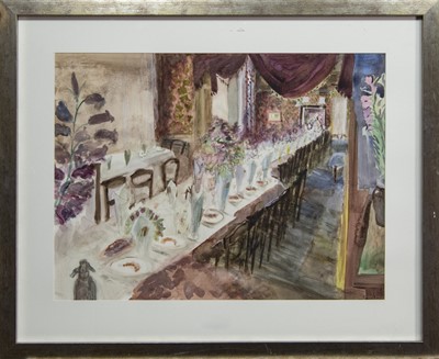 Lot 174 - THE WEDDING BREAKFAST, A WATERCOLOUR BY THORA CLYNE
