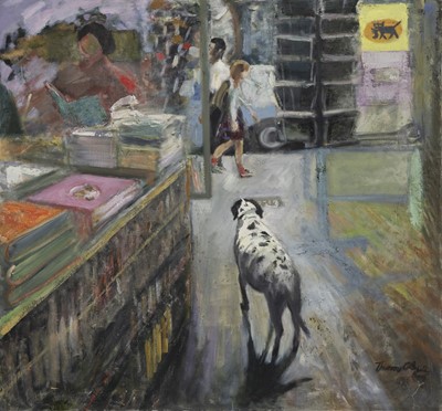 Lot 110 - SPOTTED IN A BOOKSHELF, AN OIL BY THORA CLYNE