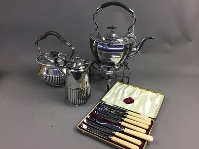 Lot 2 - A SET OF SIX SILVER COFFEE SPOONS ALONG WITH VARIOUS PLATED ITEMS